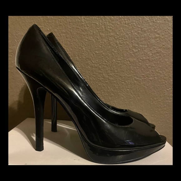 Aldo black patent platform peep toe heels size 8 - Picture 2 of 4